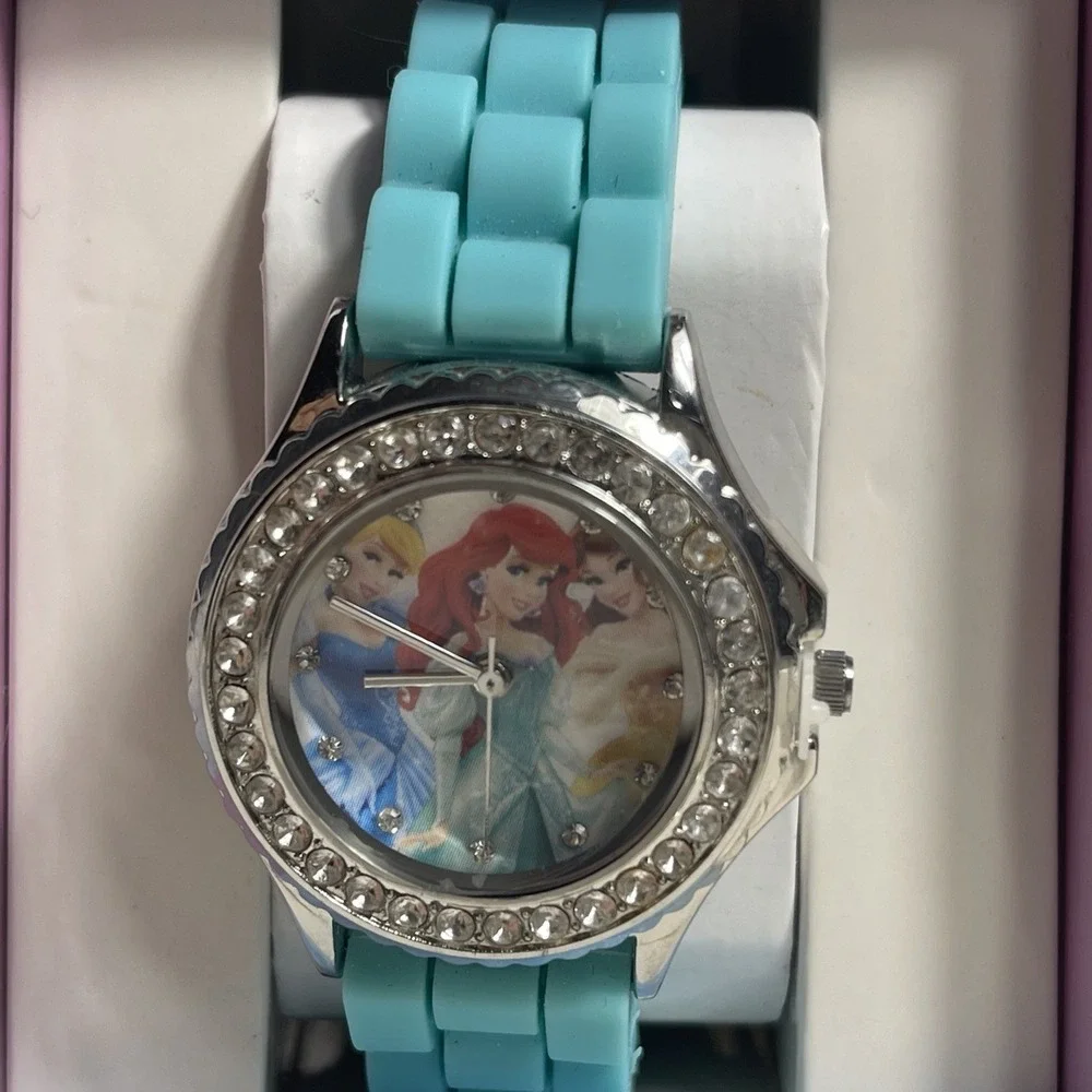 Vintage Disney Princess Watch Double Rhinestone Trimmed Face NIB‎ Teal Blue Band